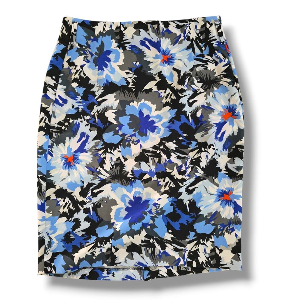 Lane Bryant women's Size 16 Plus Blue Floral Stretch Pencil Skirt Zip Back